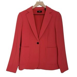 Theory Gabrielle Modern Crepe Blazer Jacket Pockets One Button Orange Red Size 2